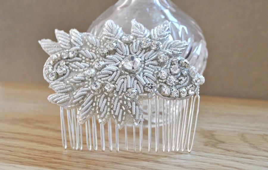 Wedding - Bridal diamante hair comb wedding bride silver hair clip beaded