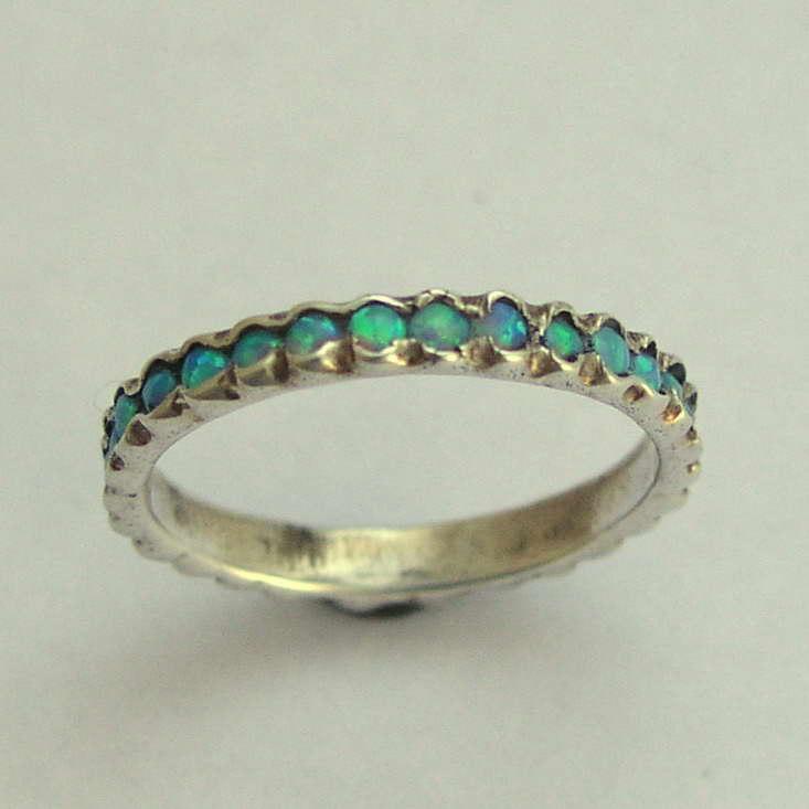 Свадьба - Eternity ring, silver opals ring, boho ring, unique silver ring, stacking ring, silver wedding band, October birthstone - Eternity R0911X