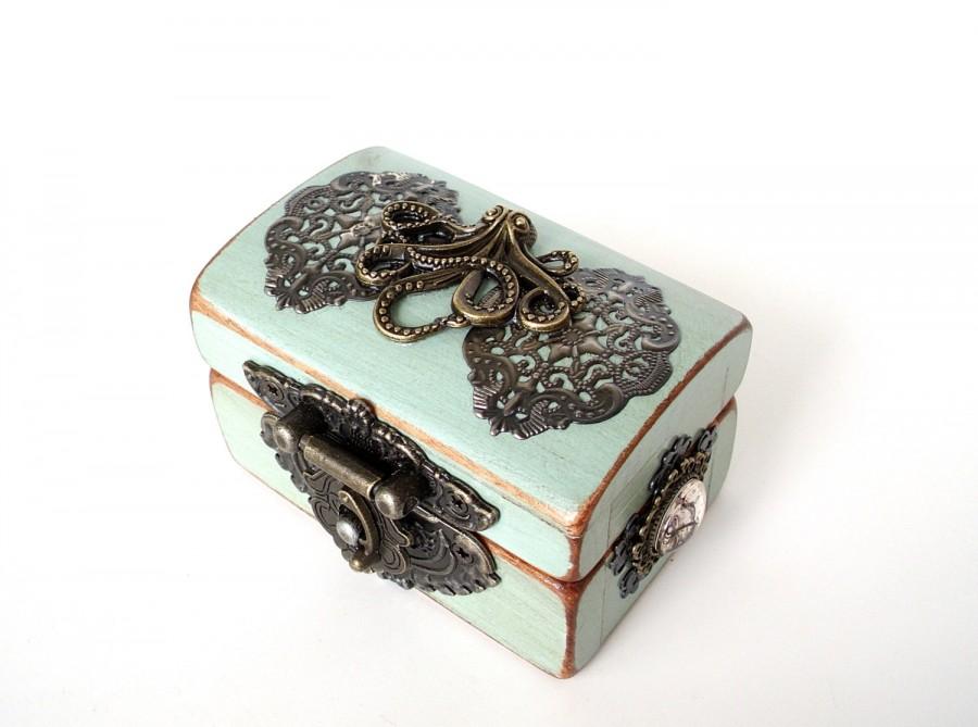 زفاف - Engagement Ring Box - The Kraken Octopus Ring Bearer Box in Robin Egg Blue - Nautical Wedding