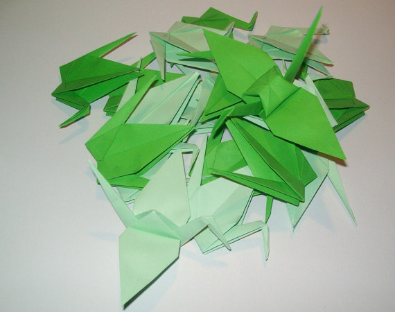 Свадьба - Origami Paper Wedding Crane green tone, Set of 1000 Wedding Crane, Origami Crane, Green Crane, Wedding Decoration Crane, Origami wedding