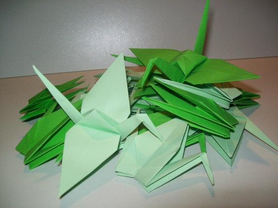 Hochzeit - Origami Paper Wedding Crane green tone, Set of 100 Wedding Crane, Origami Crane, Green Crane, Wedding Decoration Crane, Origami wedding