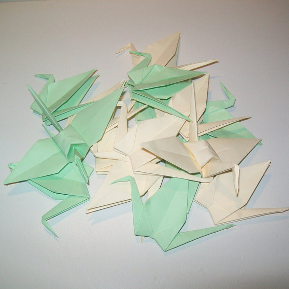Свадьба - Origami crane, Set of 1000 wedding crane, wedding decor origami crane, light green crane, cream crane, origami crane, decoration crane