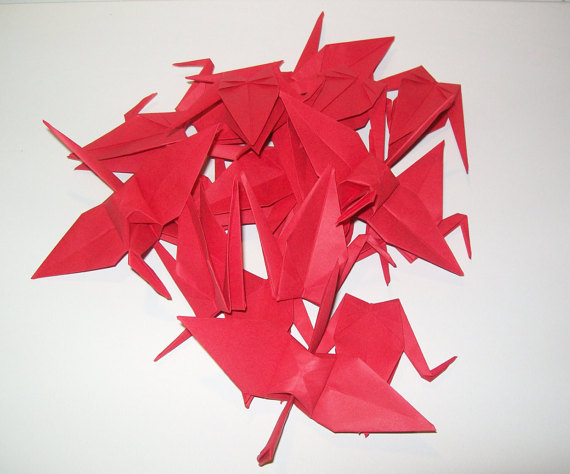 Свадьба - Wedding origami crane, Set of 100 red origami crane for wedding, wedding decor crane, origami crane, origami red crane, wedding crane