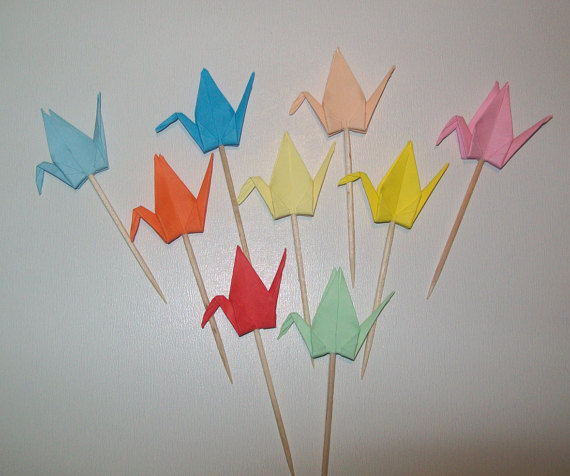 Wedding - Origami Crane cupcake topper, Set of 50 Wedding cake topper, wedding crane topper, Cupcake topper, origami crane, wedding decoration