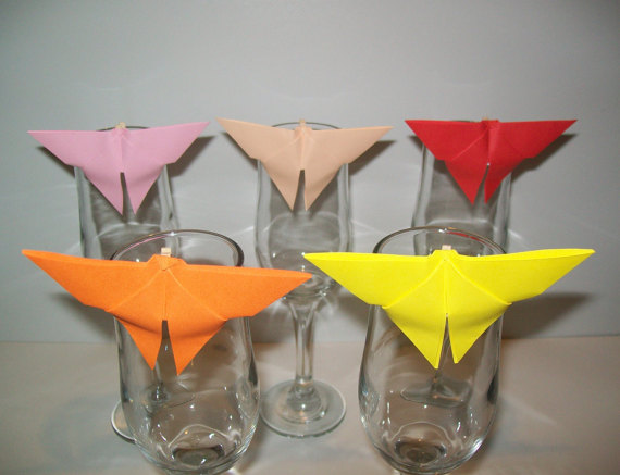 زفاف - 100 origami butterfly with woodclips, table decoration, wedding favor,origami wedding favor, wedding favor butterfly, butterflies