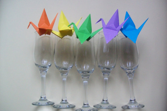 Свадьба - 100 Origami crane with woodclips, Wedding favor crane, wedding favor origami crane woodclips, woodclips crane, Set of 100