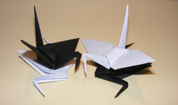 Hochzeit - Origami wedding crane, paper origami crane, origami crane, set of 1000 black-white crane, decoration crane, wedding decoration