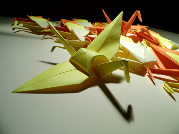 Hochzeit - 3 yellow tone Origami Paper Wedding Crane, Wedding Crane, Origami Crane, Yellow Crane, Wedding Decoration Crane, Origami wedding,Set of 100