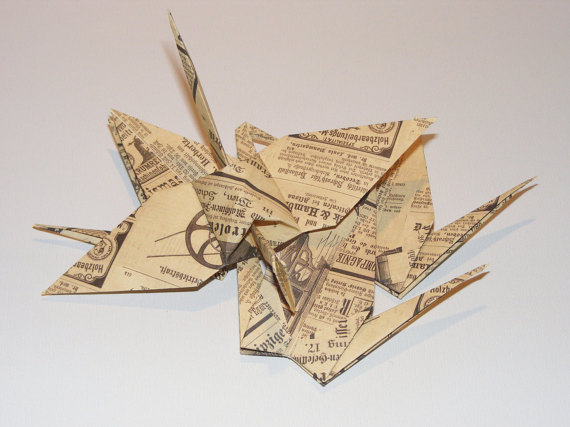 Свадьба - Vintage origami wedding crane, vintage crane for wedding, wedding origami crane, origami ornament, crane decor, vintage crane, Set of 100