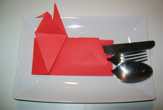 Свадьба - Origami Cutlery holder, Set of 100 wedding table cutlery, cutlery holders, origami silverware pocket, origami table decor, origami crane