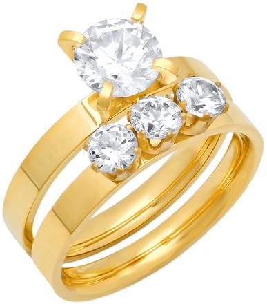Mariage - Simulated Diamond Engagement Ring & Wedding Band Set