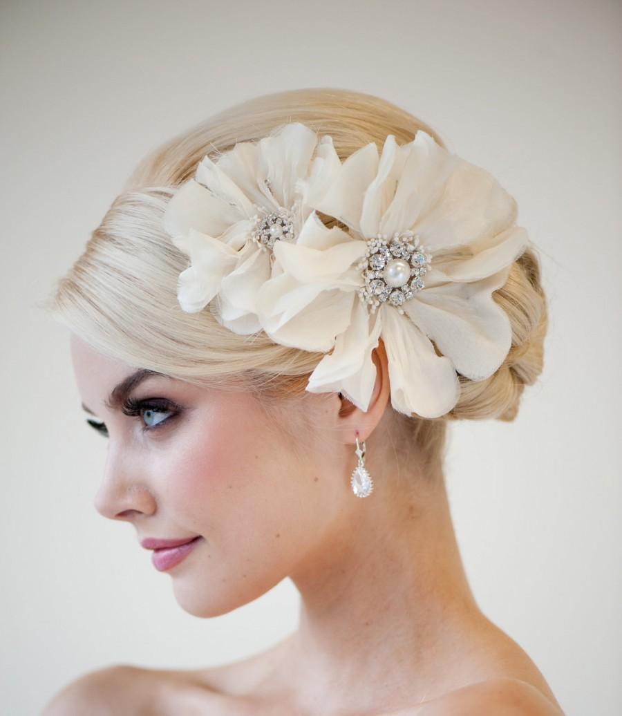 زفاف - Bridal Headpiece, Bridal Flower Fascinator, Wedding Silk Flower, Bridal Flower Hair Clip - Rhianna
