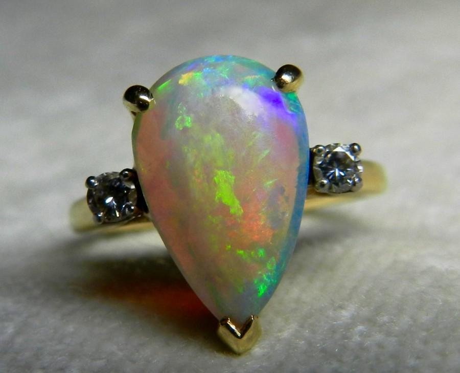 Свадьба - Opal Ring 14K Diamond Opal Engagement Ring Vintage Australian Opal Ring 2.5 Ct Opal Ring Unique Engagement Ring October Birthstone Libra