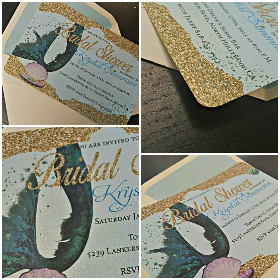 Wedding - Mermaid Bridal Shower Invitation -- Mermaid Invitation -- Glitter Invitation