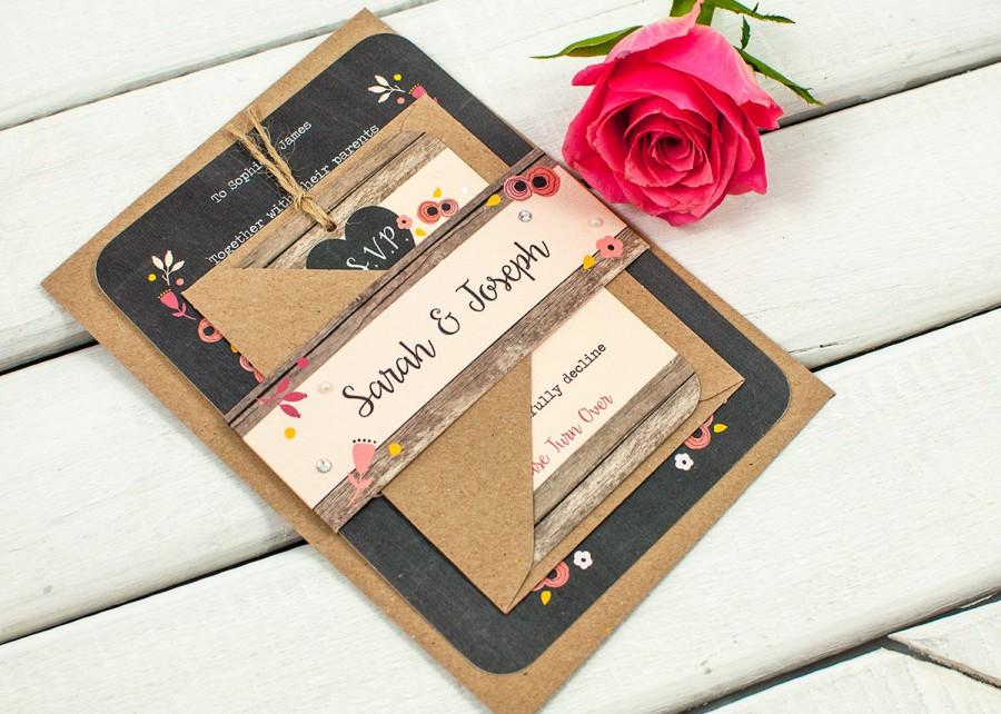 Hochzeit - Berry Floral Chalkboard wedding invitation bundle - Fall Autumn Wedding
