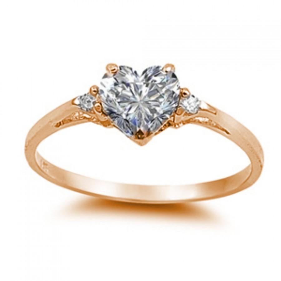 زفاف - Promise Ring Rose Gold 925 Sterling Silver Round Russian Diamond CZ Three stone .84CT Heart Shape Clear Diamond CZ Love Valentines Gift