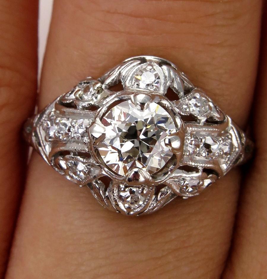 زفاف - Antique Vintage Edwardian 1.06ct Platinum Diamond  Engagement Wedding Anniversary Ring - VIDEO