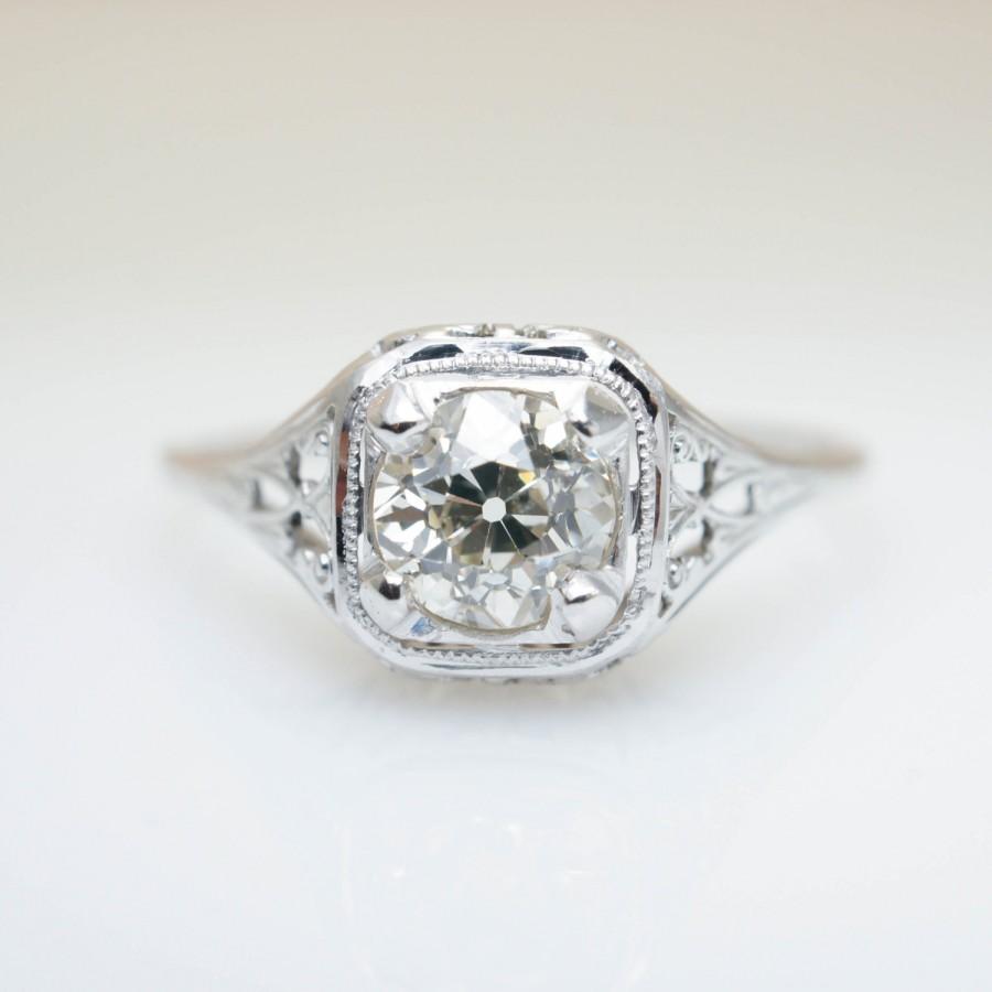 Свадьба - Antique Engagement Ring Edwardian Engagement Unique Diamond Engagement Antique Diamond Ring Intricate Diamond Thin Band Ring Dainty Vintage