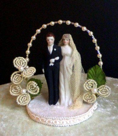 زفاف - Vintage Old Store Stock Wedding Couple "ivory" Topper