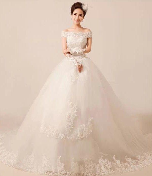 زفاف - A Line Short Sleeve Court Train Satin Bridal Wedding Dress