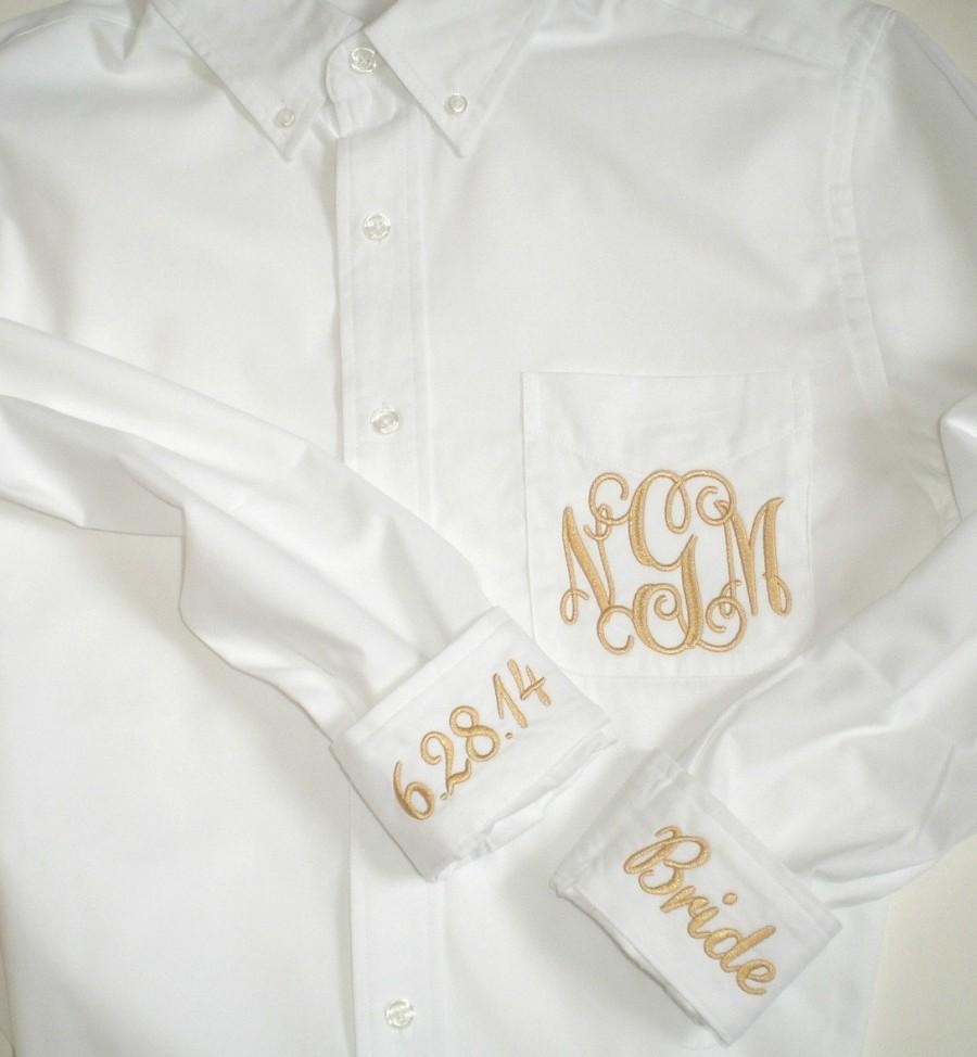 Mariage - Monogram Oversized Shirt  with Pocket Monogram and 2 Cuff  Embroidery Bride Wedding Shirt, Maid Of Honor  and Bridesmaid Boyfriend Shirts