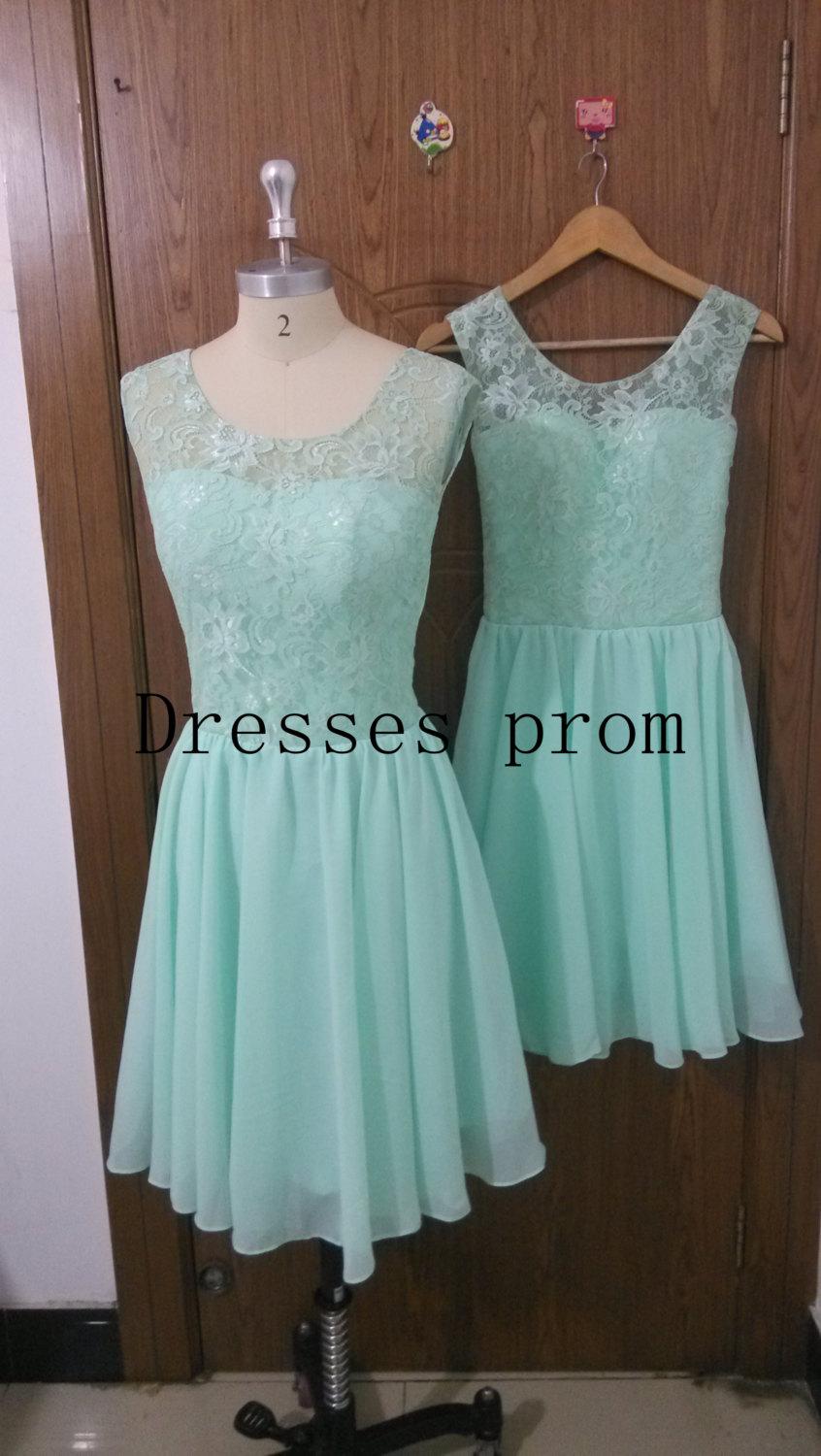 Wedding - 2016 cute mint Chiffon homecoming dress with Lace,short stunning prom dresses under 50,cheap chic women gowns for holiday party hot.