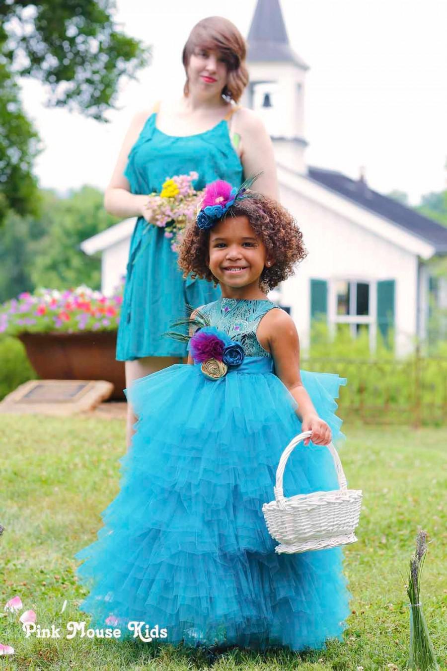Hochzeit - Peacock Flower Girl Dresses - Boutique Flower Girl Dresses - Custom Made Flower Girl Dresses - Flower Girl Tutu Dress - Sizes 2T to 8 Years