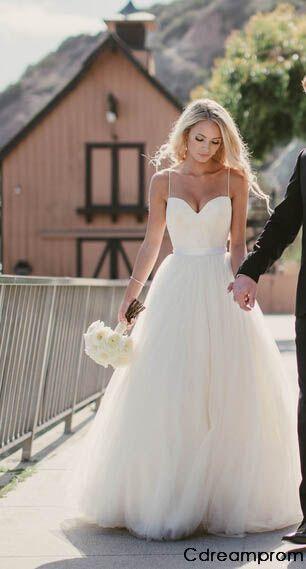 Wedding - 2015 Spaghetti Strap Tulle Wedding Dress Bridal Gown Custom Size 4 6 8 10 12 14 