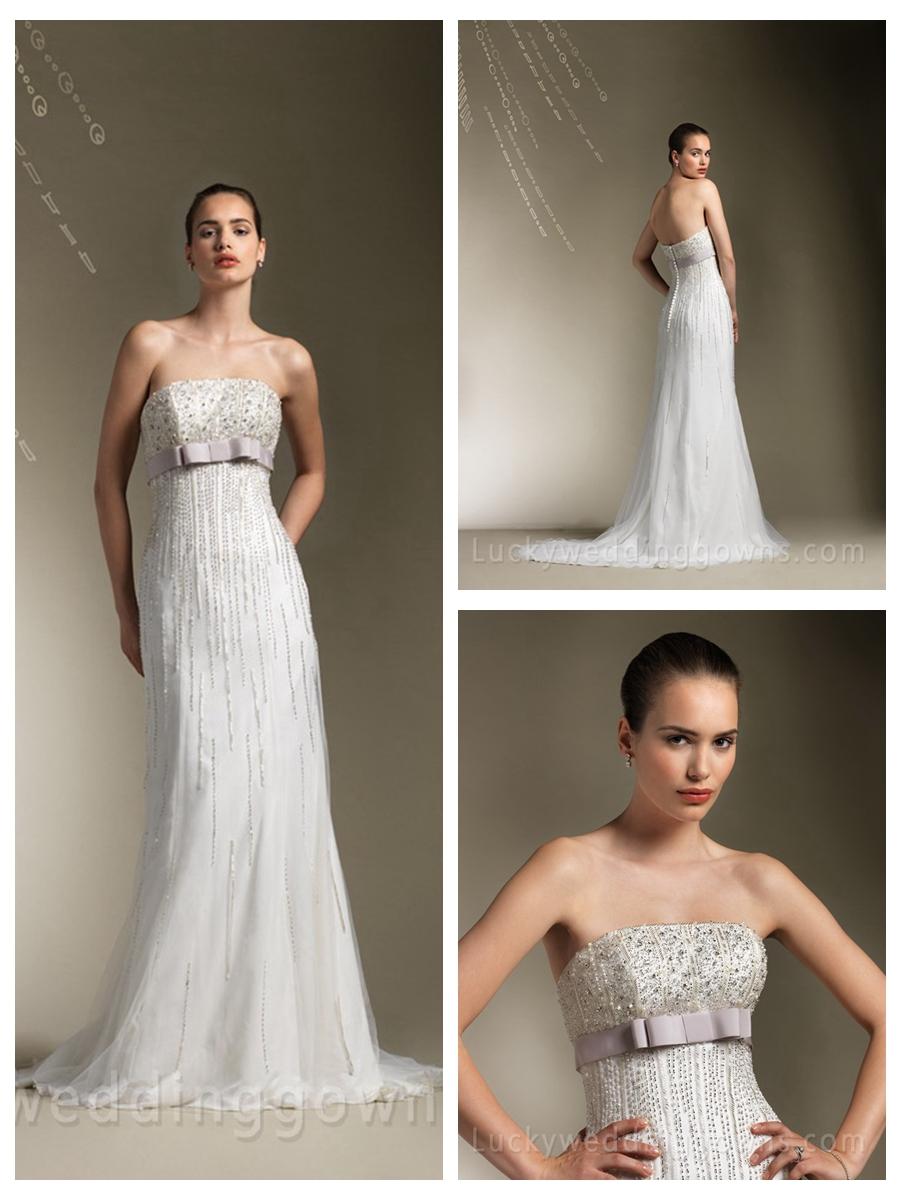زفاف - Charming Beaded Strapless A-line Floor Length Wedding Dress with Sweep Train