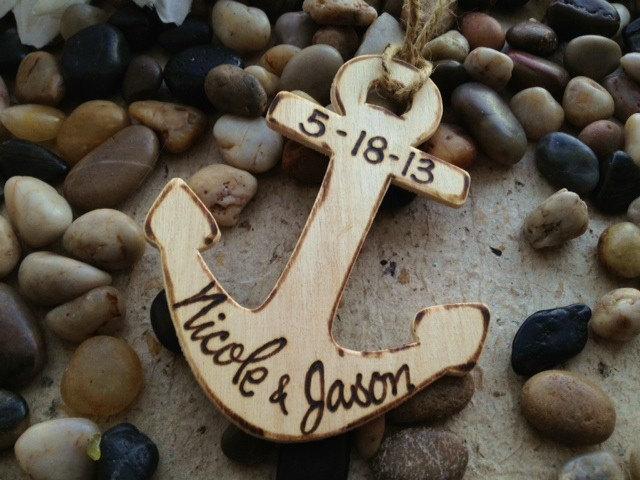 زفاف - Nautical Personalized Anchor Christmas Ornament for Couples Newlyweds with Names & Wedding Date Perfect Gift for Destination Wedding