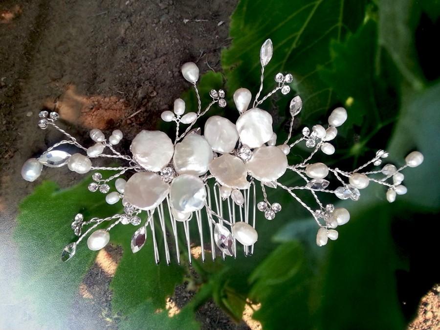 Hochzeit - Wedding Hair Vine with Pearls Rhinestones, Bridal Hair Comb, Keishi Pearl Flower Comb Head Piece, 2015 Trend, Winery Garden Boho Comb