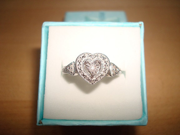 زفاف - Genuine White Diamond Double Heart 925 Sterling Silver Engagement Ring Size 5.5 (Sale Price)