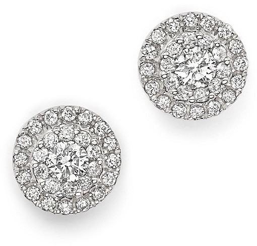 Wedding - Diamond Halo Stud Earrings in 14K White Gold, 0.75 ct. t.w.