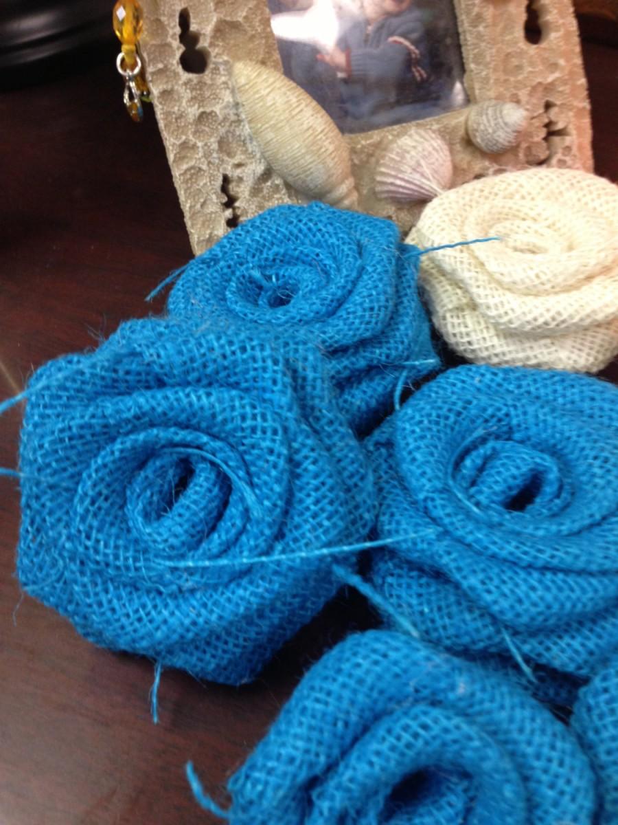 Свадьба - Burlap Roses-set of 12 Turquoise and White