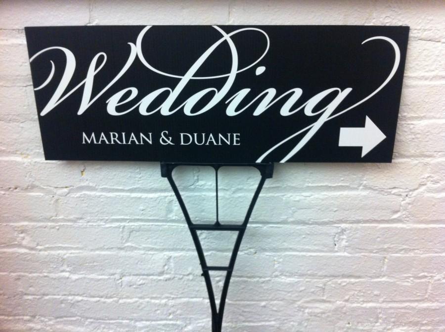 Wedding - Fancy Wedding Personalized Directional Custom Wedding Direction Script Outdoor Plastic Sign with Stake