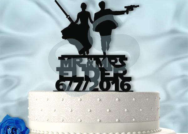 Hochzeit - Epic Star Wars with Last Name and Date  inspired Cake Topper