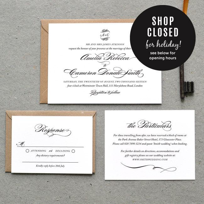زفاف - PRE-ORDER for 18th May / Printable Wedding Invitation PDF / 'Traditional Elegance' Calligraphy Monogram Invitation / Digital File Only