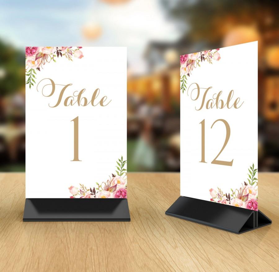 Wedding - Table Number Cards 1 through 25 - "Vintage" script and Romantic Blooms floral corners - 4 x 6 - Set of 25 - Instant Download