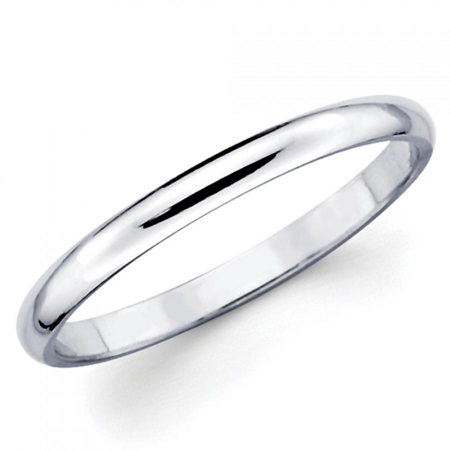 زفاف - 14K Solid White Gold 2mm Plain Wedding Band Ring