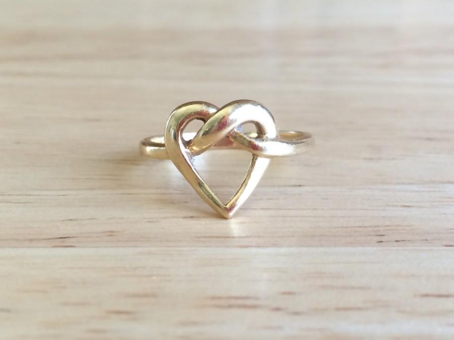 Mariage - Antique Engagement Ring - Art Nouveau 15kt Yellow Gold Heart Love Knot - Size 6 1/2 Sizeable Alternative Wedding Vintage Fine Jewelry
