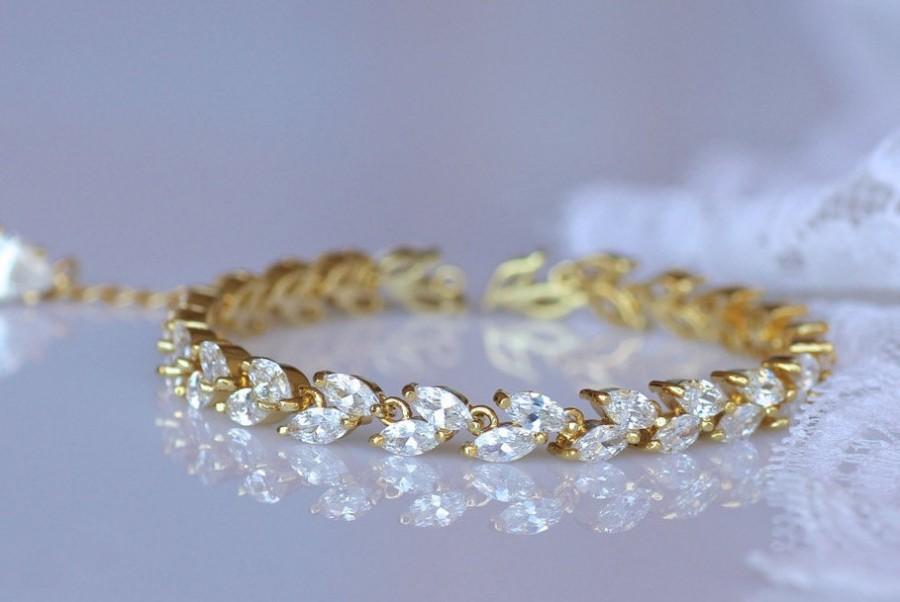 زفاف - Gold Crystal Bridal Bracelet, Crystal Gold Bracelet,  Gold Tennis Bracelet, Crystal Bridal Jewelry, HAYLEY G