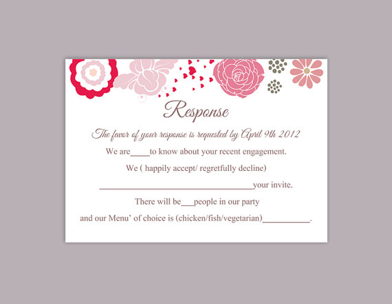 Свадьба - DIY Wedding RSVP Template Editable Word File Instant Download Rsvp Template Printable RSVP Cards Pink Rsvp Card Floral Rsvp Template