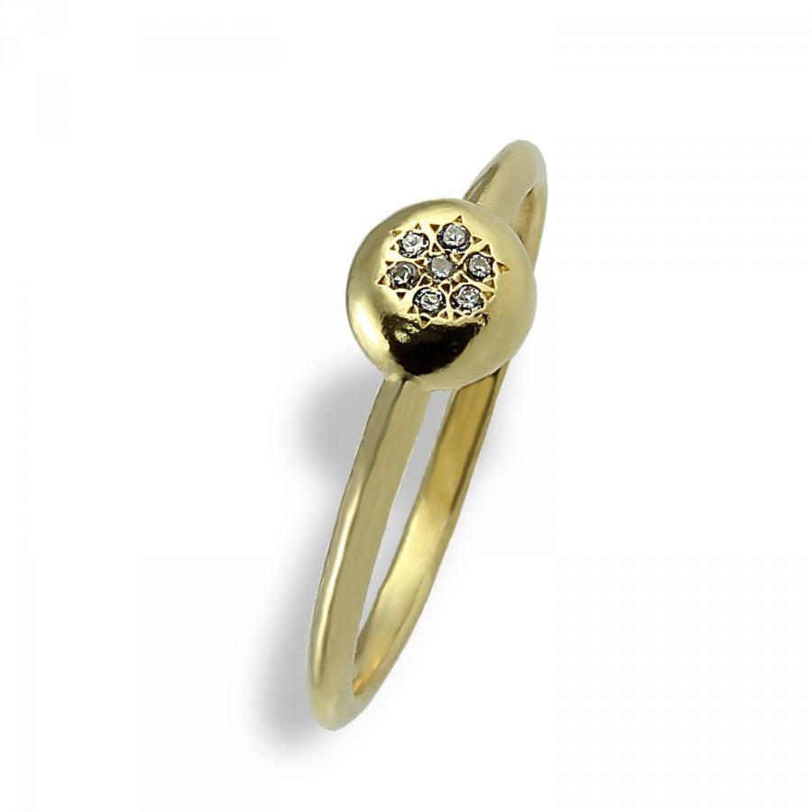 زفاف - Yellow Gold and Diamond Engagement Ring , For Women ,  Stackable Ring , Commitment Ring , Flower Ring , Gift For Her , Valentines Day