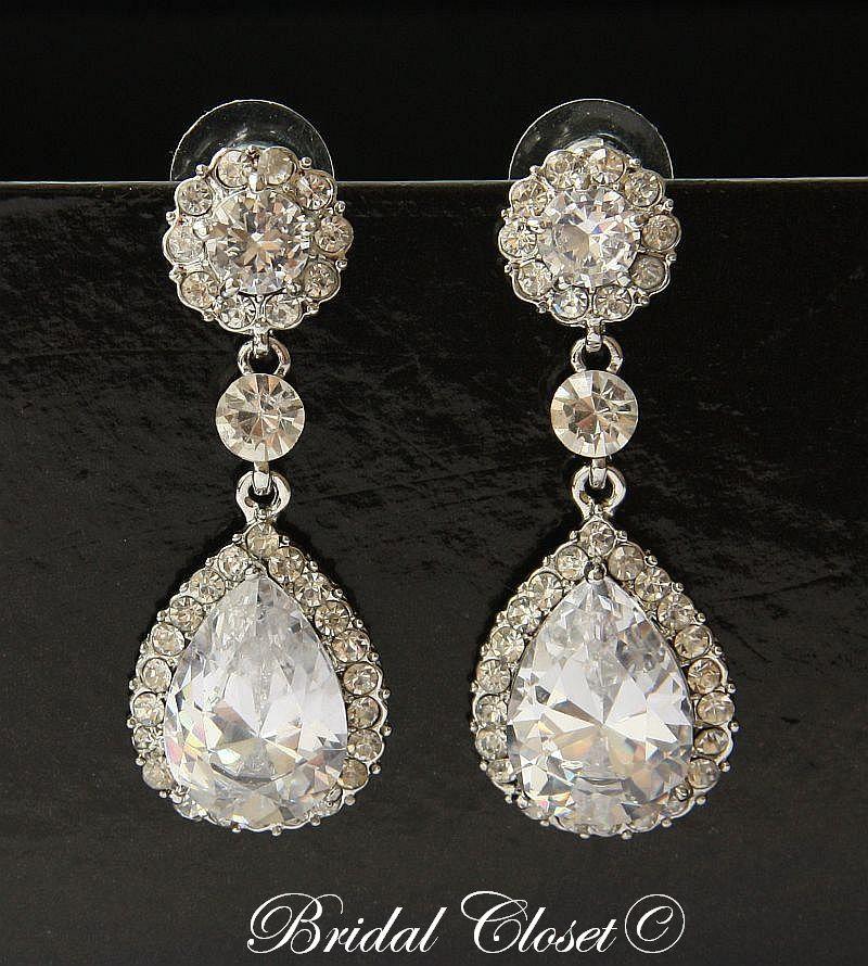 Свадьба - Bridal Earrings, Swarovski Crystal Earrings, Drop Dangle Bridal Earrings, Bridal Stud Earrings
