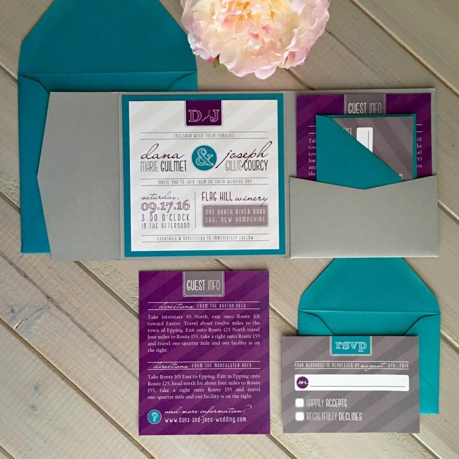 زفاف - Modern Wedding Invitations, Purple and Teal Wedding Invitations, Unique Wedding Invitations, Pocket Invitations