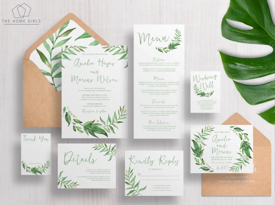 زفاف - Printable Wedding Invitation Suite Leafy / Greenery / Garden /Wreath / Green / Leaves / Custom / Download / Invitation Set / Amelia Suite