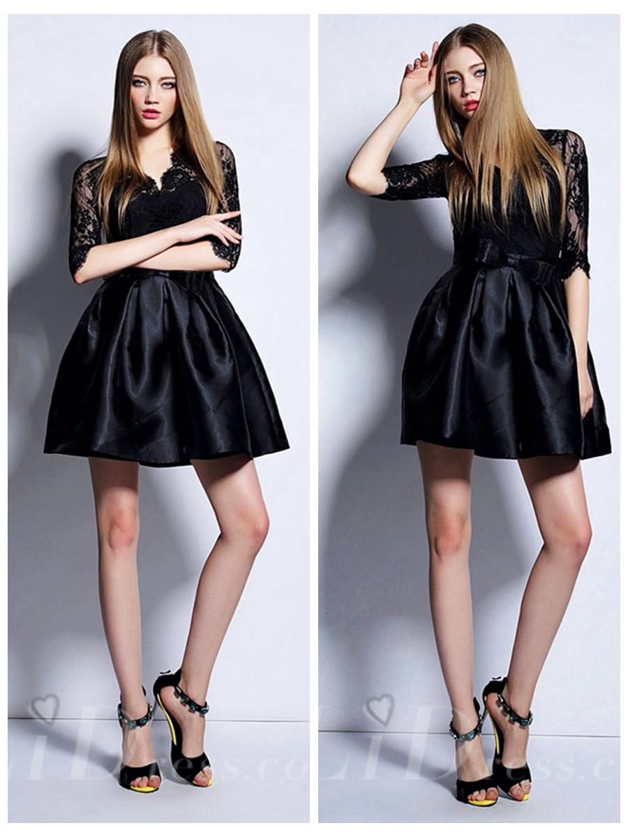 Mariage - Black Half Sleeves Short Dress