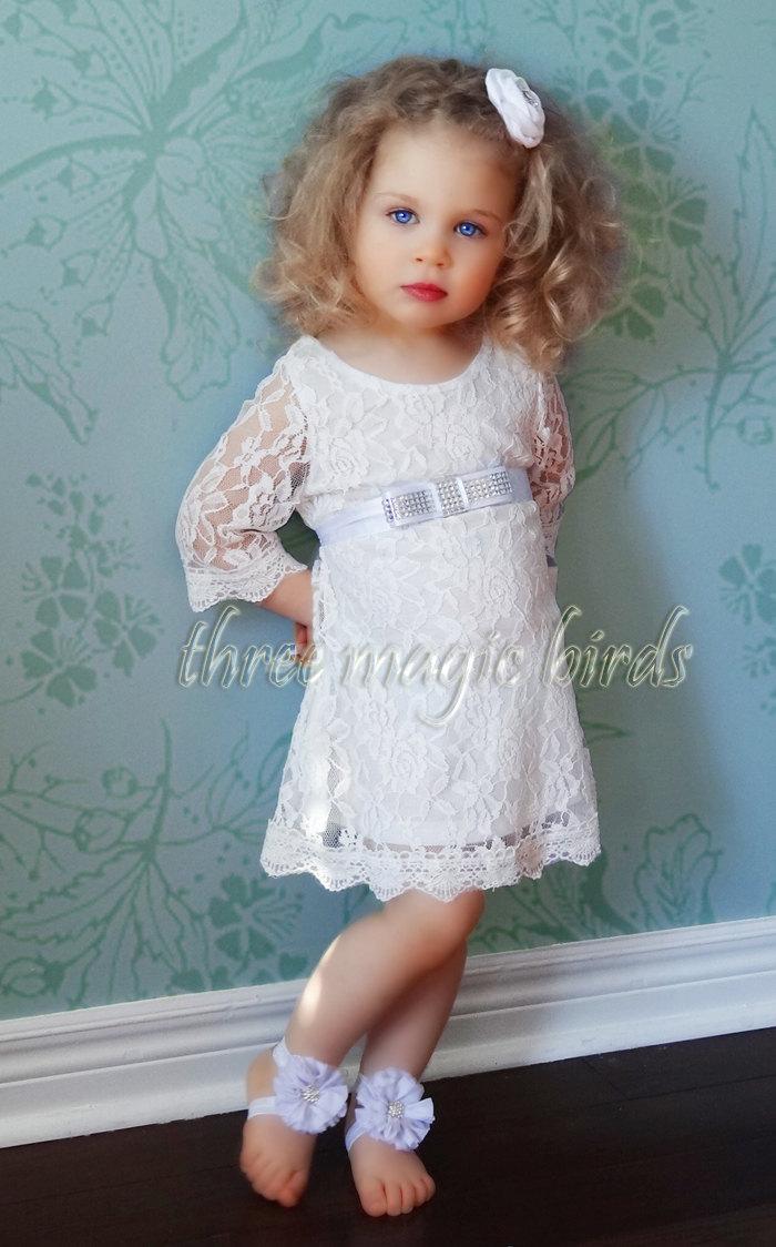 Mariage - Rustic Flower Girl Lace Dress - Toddler Lace Dress - Baptism Dress - Country Flower Girl Dress - Bridesmaid - Beach - Communion Dress - Boho