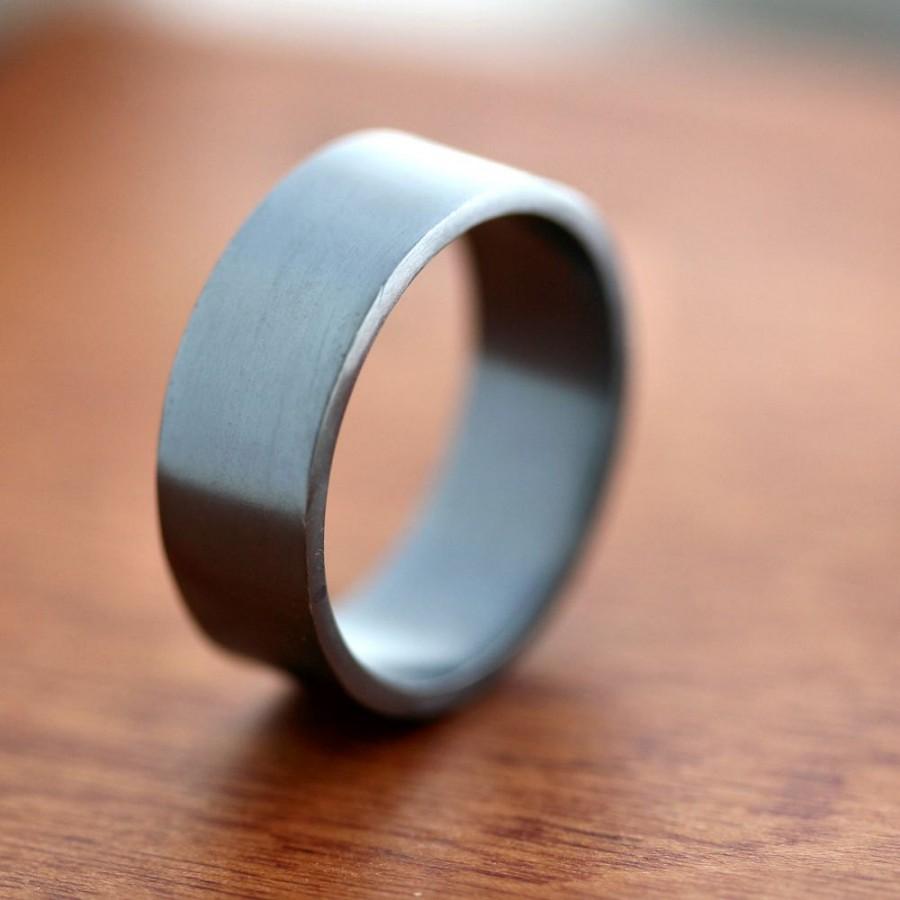 زفاف - Men's Silver Wedding Band, 8mm Wide, Simple Flat Band Recycled Argentium Oxidized Sterling Silver Ring - Made in Your Size