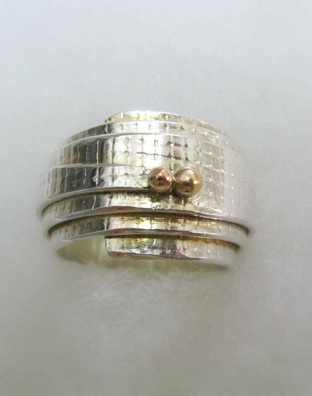 زفاف - Engagement Sterling Silver and 14K Gold Scroll Wrapped Ring // Handmade Jewelry // Ready to Ship - Size 7.5